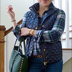 J Crew navy quilted shiny puffer vest